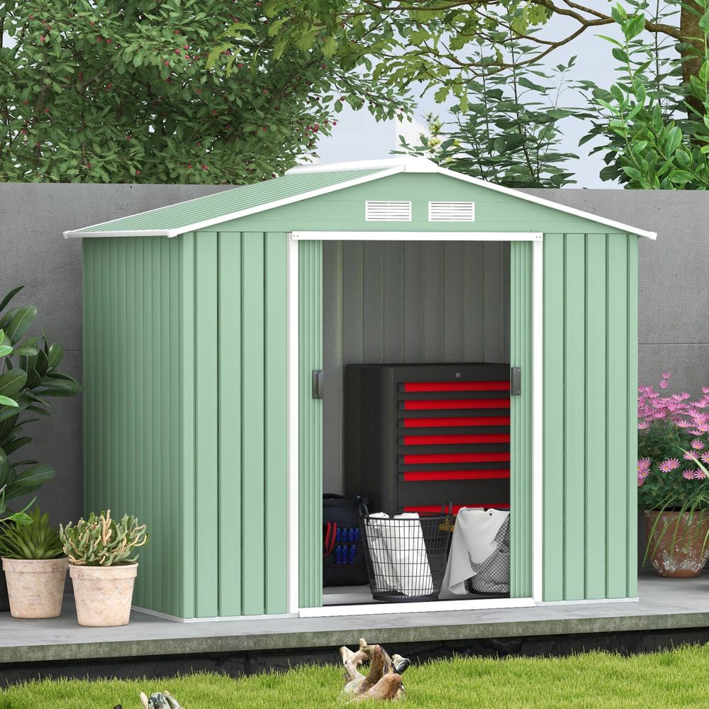 Durable Light Green Garden Shed with Locking Door and Foundation - anydaydirect