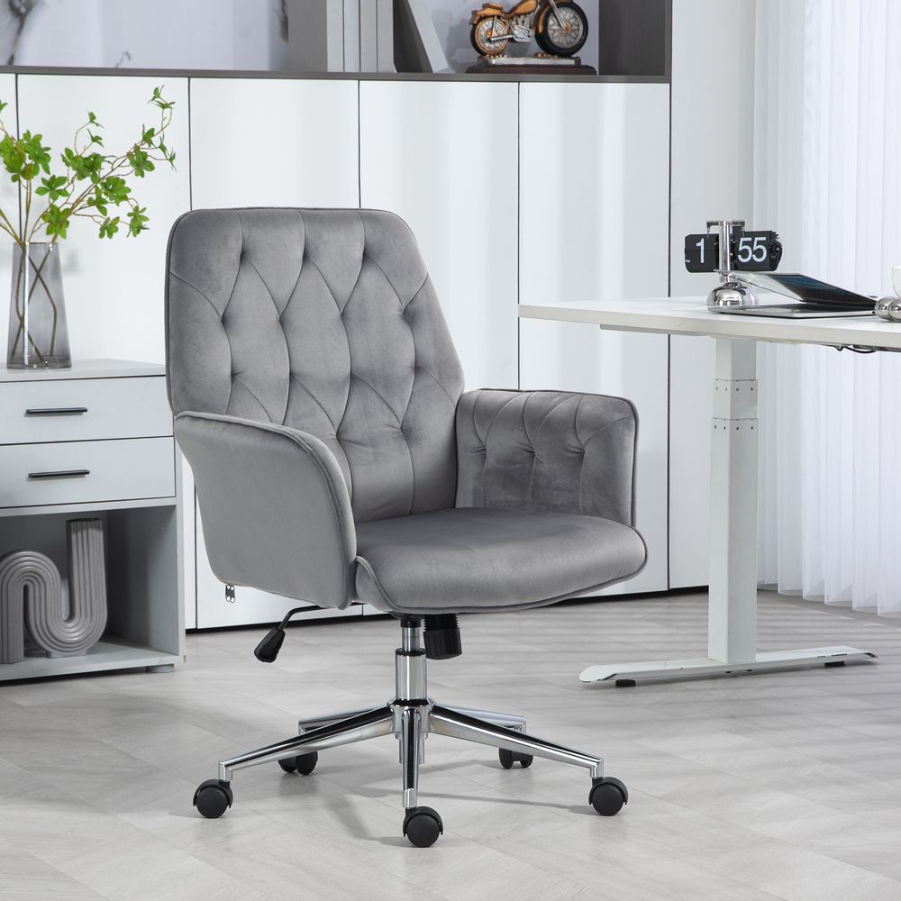 Vinsetto Swivel Computer Chair w/ Arm Modern Style Tufted Home Office Dark Grey - anydaydirect