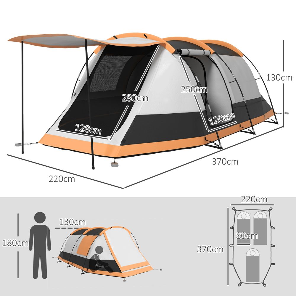 Outsunny Tunnel Tent with Bedroom, Living Room and Porch for 3-4 Man - anydaydirect