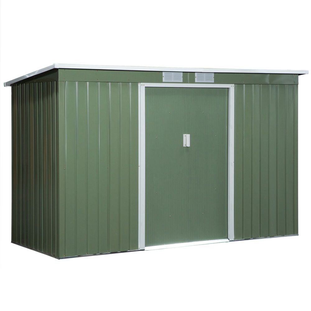 Durable 9x4ft Corrugated Metal Shed with Ventilated Doors - Green - anydaydirect