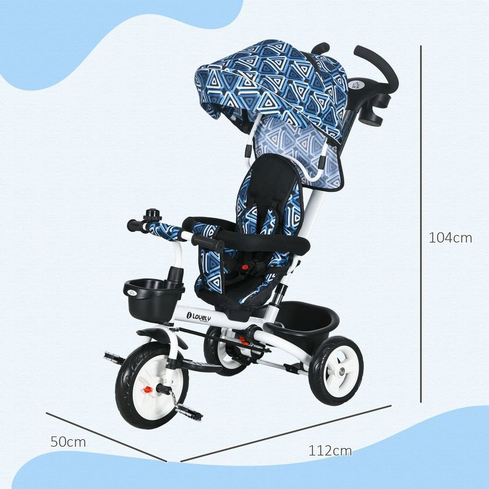 HOMCOM 6 in 1 Trike for Toddler 1-5 Years with Parent Handle, Light Blue - anydaydirect