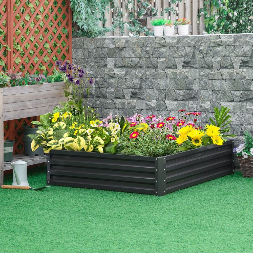 Raised Garden Bed Gardner Frame Outdoor Planter Kit Flower Vegetables Grey - anydaydirect