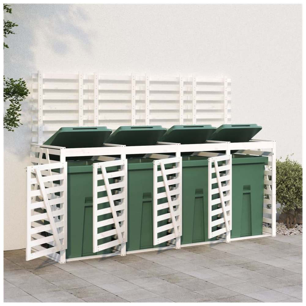 vidaXL Quadruple Wheelie Bin Storage White Solid Wood Pine - anydaydirect