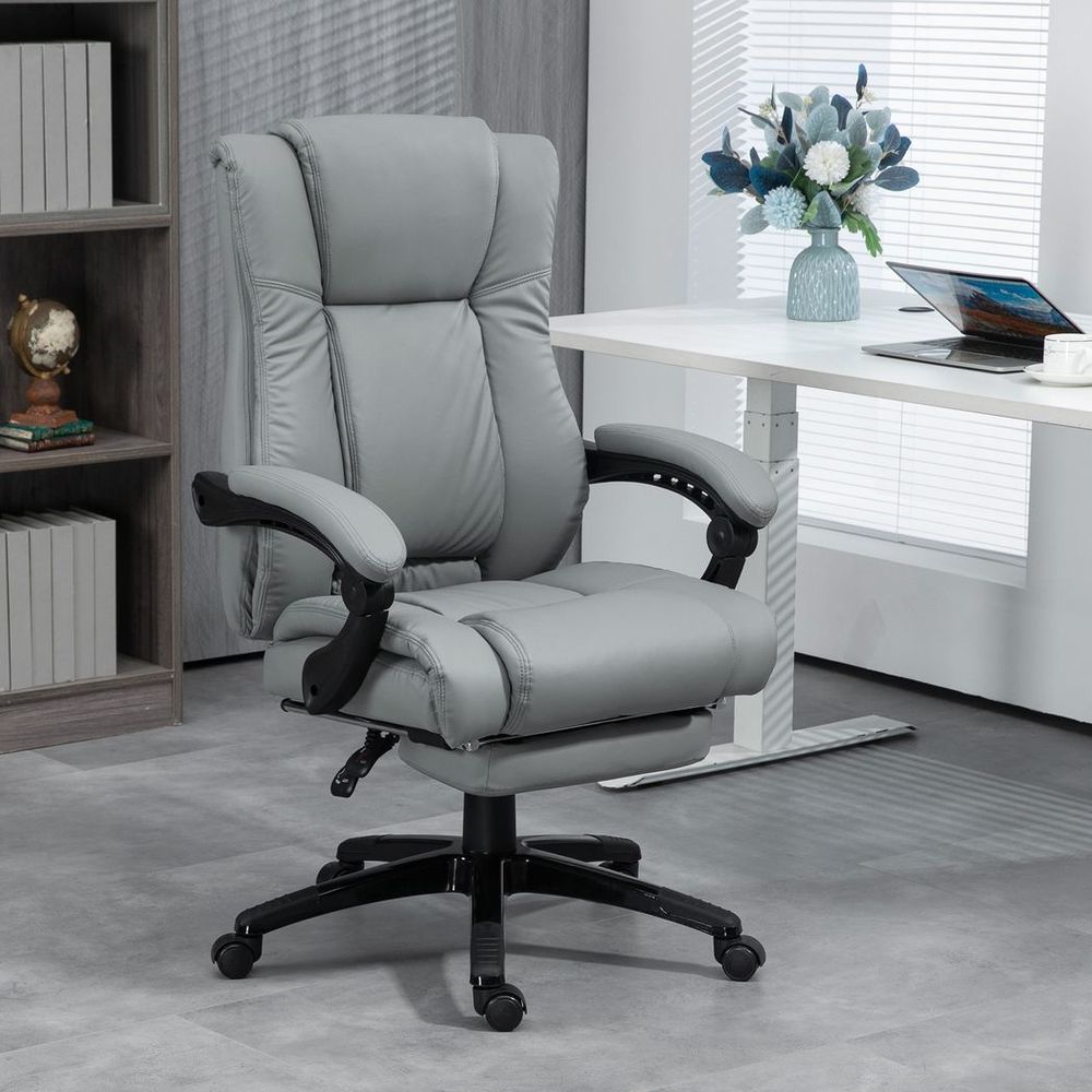 Vinsetto Executive Home Office Chair High Back Recliner, with Foot Rest, Grey - anydaydirect