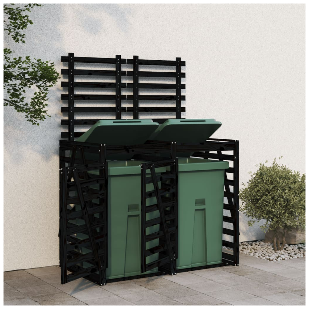 vidaXL Double Wheelie Bin Storage Black Solid Wood Pine - anydaydirect