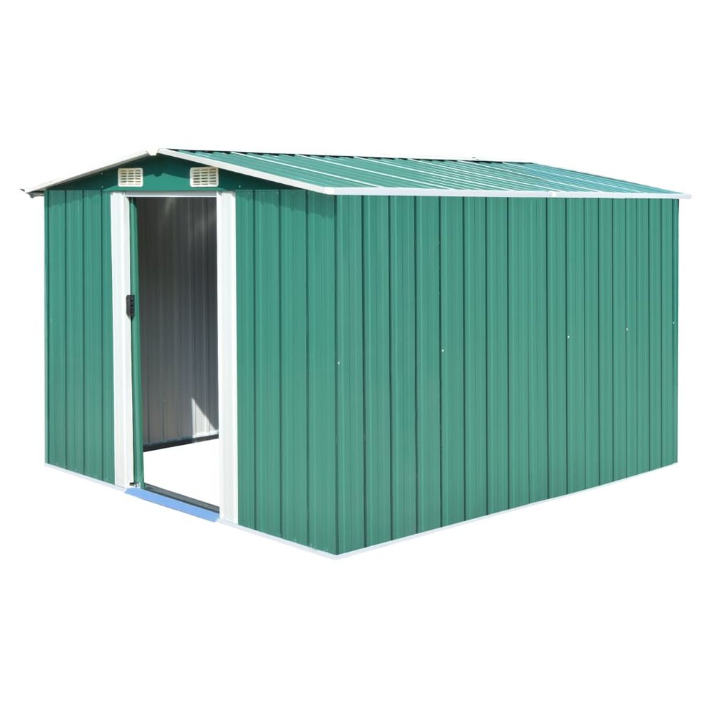 Durable Green Metal Garden Shed with Sliding Doors & Vents - anydaydirect