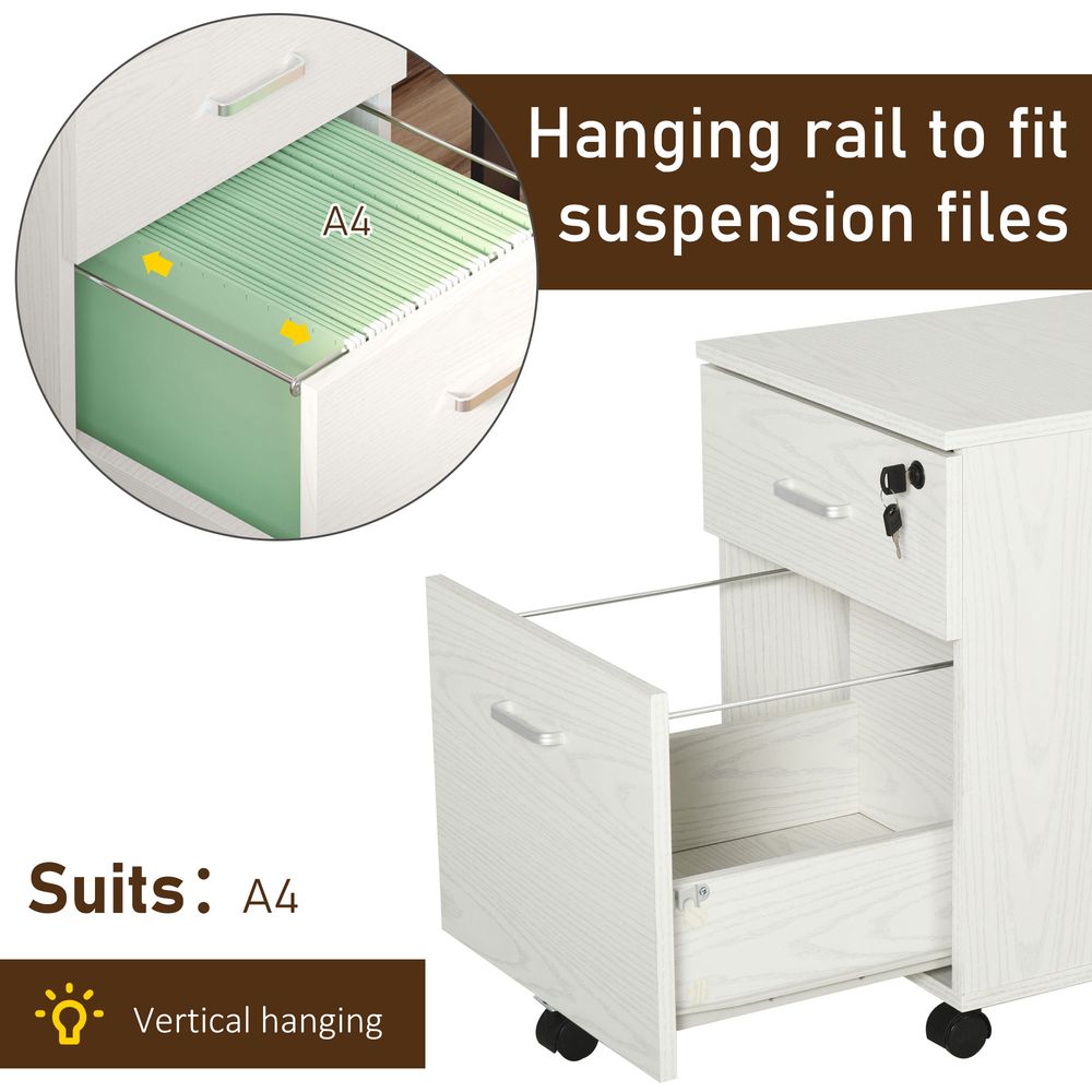 2-Drawer Locking Office Filing Cabinet 5 Wheels Rolling Storage White Vinsetto - anydaydirect