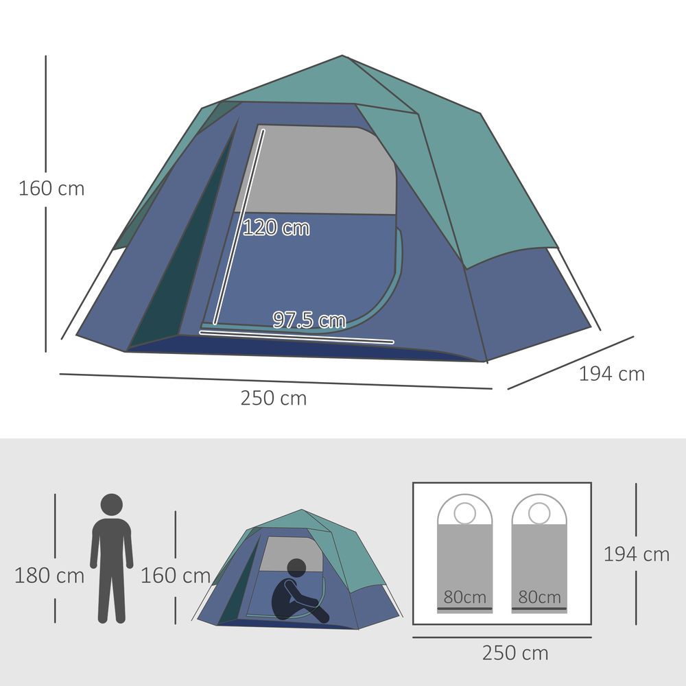 Family Pop-Up Camping Tent W/ Removable Waterproof Rainfly Outsunny - anydaydirect