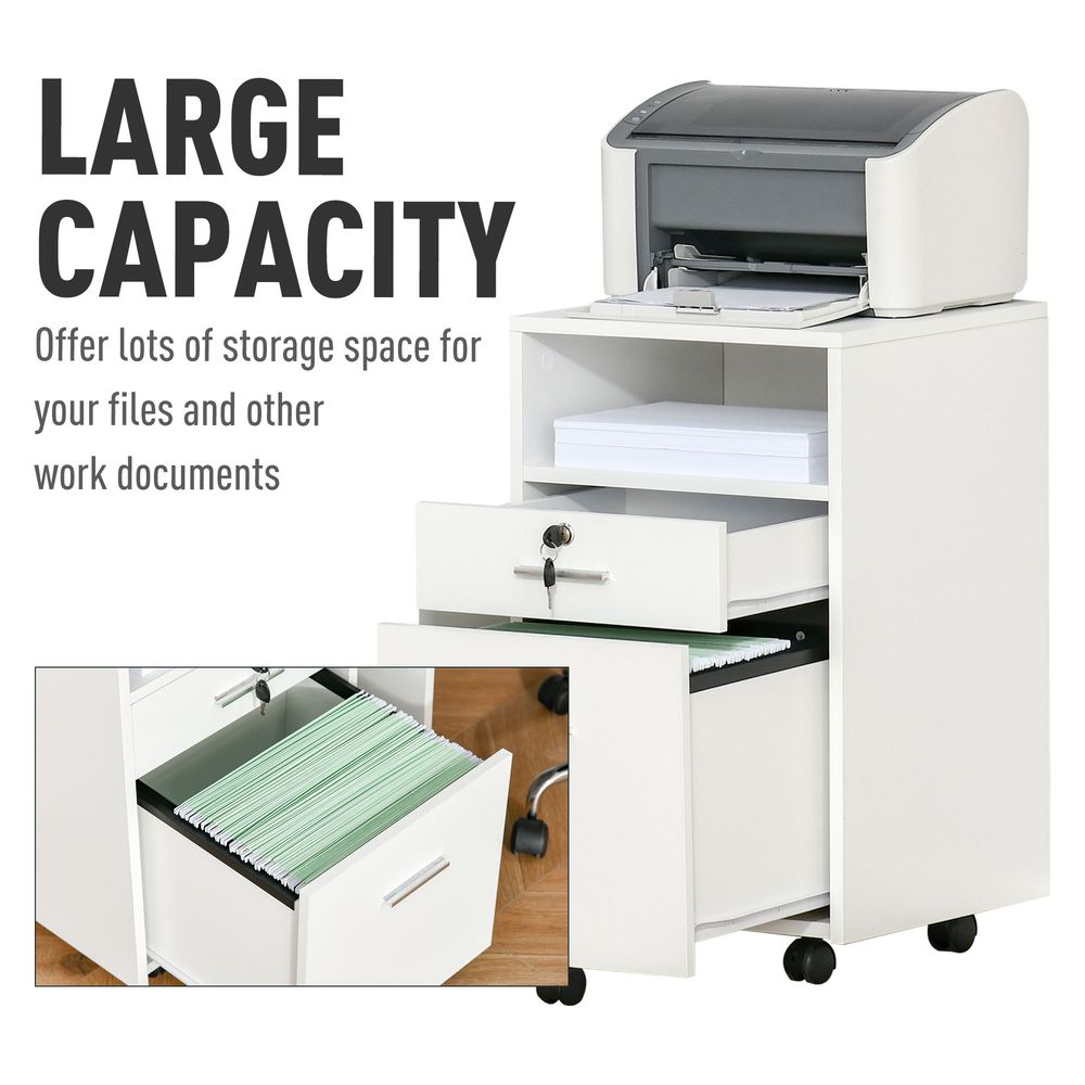 Mobile File Cabinet Lockable Documents Storage w/ 5 Wheels White Vinsetto - anydaydirect