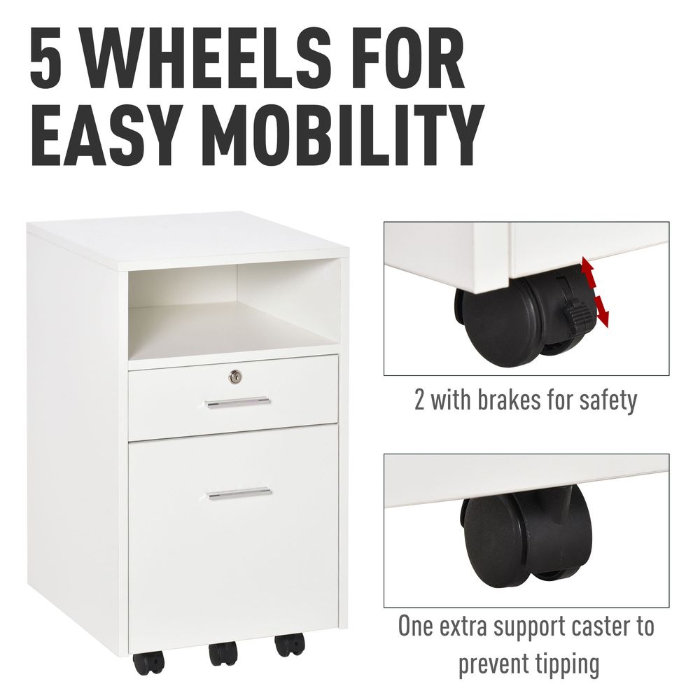 Mobile File Cabinet Lockable Documents Storage w/ 5 Wheels White Vinsetto - anydaydirect