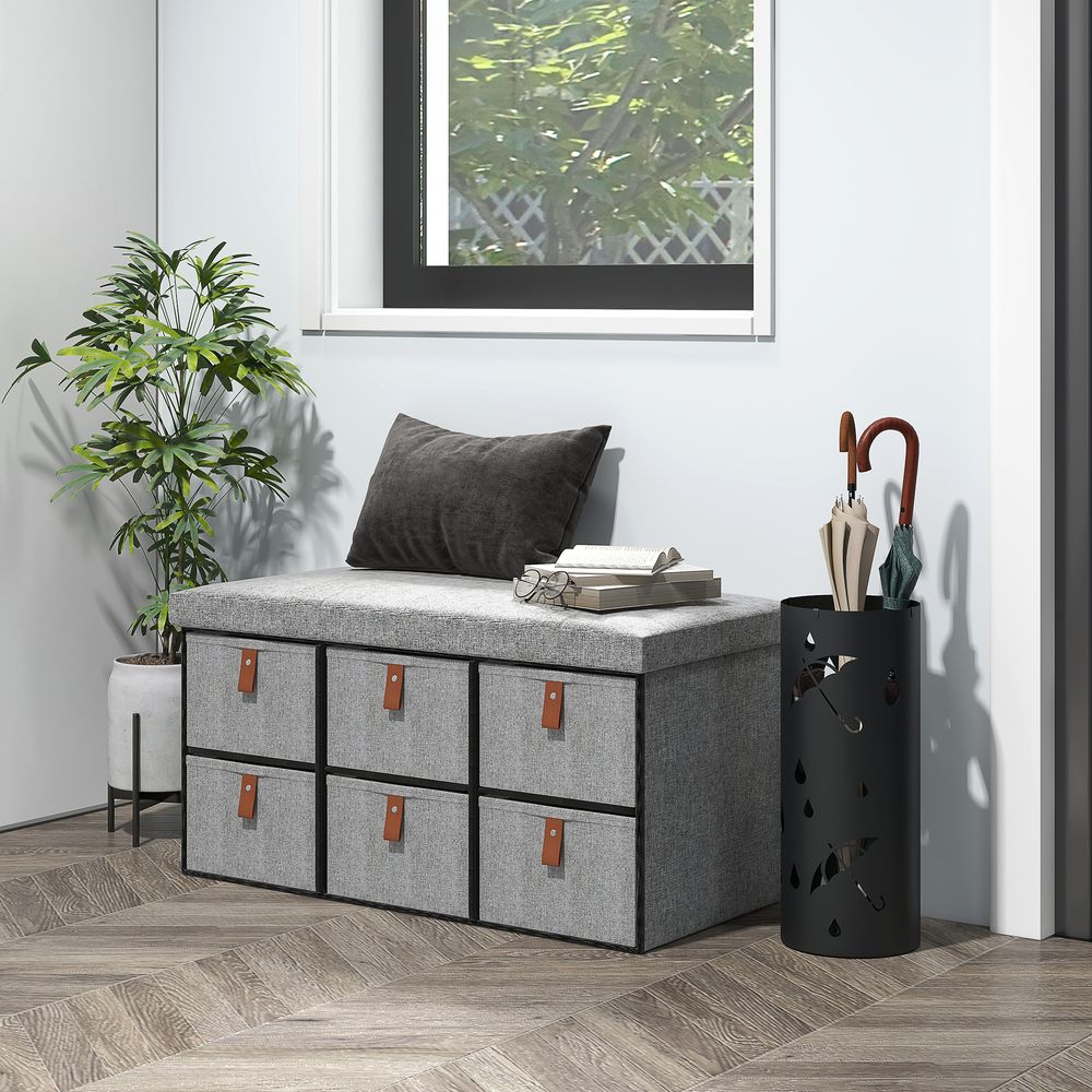 HOMCOM Shoe Bench with Cushioned Seat, 6 Fabric Drawers for Entryway Hallway - anydaydirect