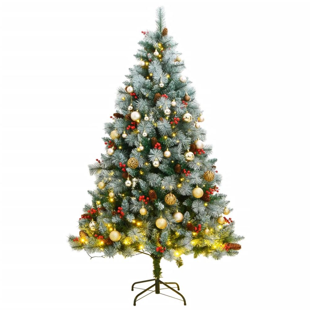 vidaXL Artificial Hinged Christmas Tree with Cones and Berries 4ft to 8ft - anydaydirect