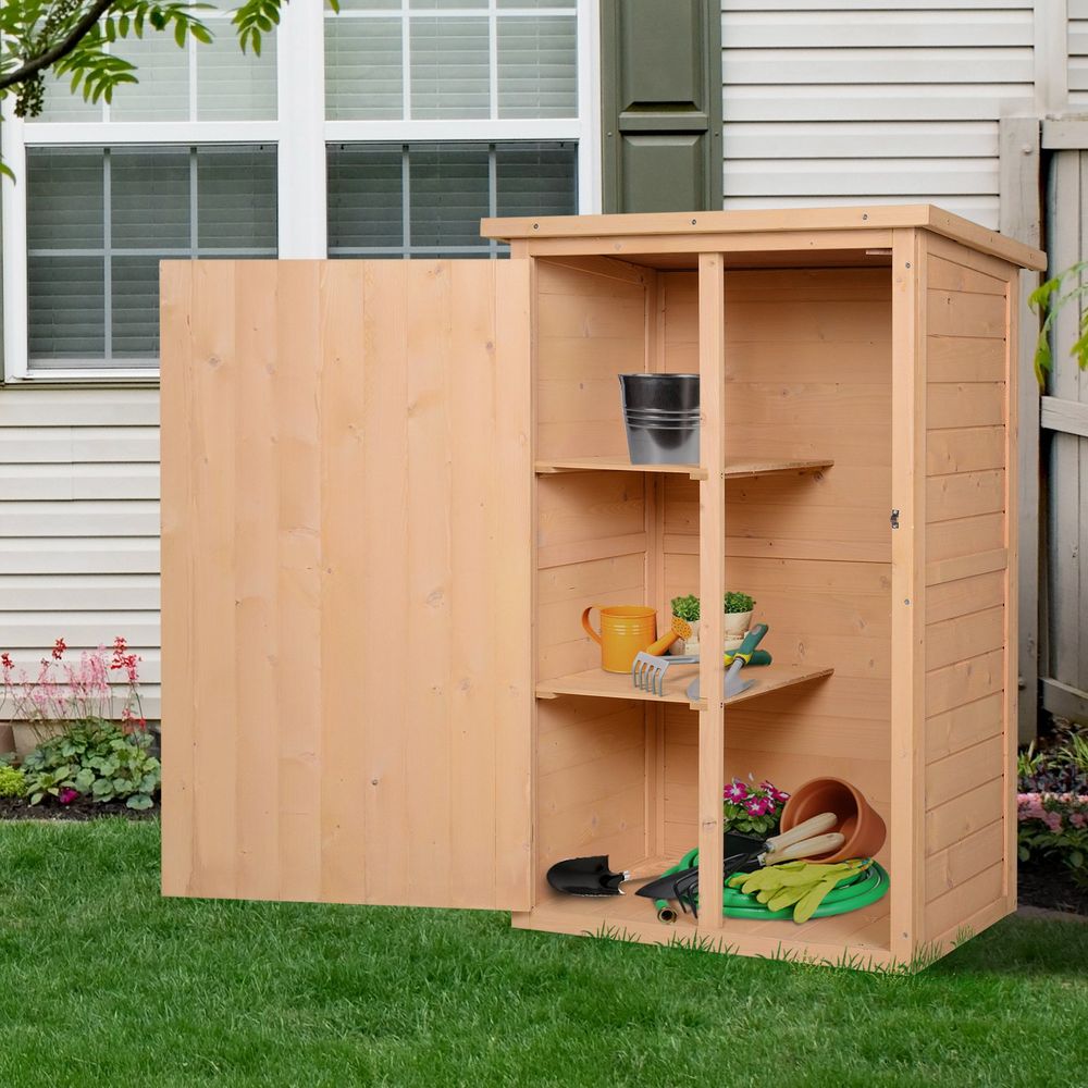 Compact Fir Wood Garden Storage Shed with Shelves - anydaydirect