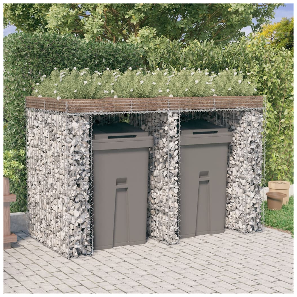 Gabion Wall for Garbage Wheelie Bin Storage 192x91x120 cm Galvanised Iron - anydaydirect