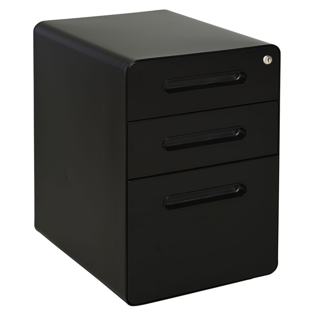 3 Draw Modern Steel Filing Cabinet w/ 4 Wheels Lock Pencil Box Black Vinsetto - anydaydirect