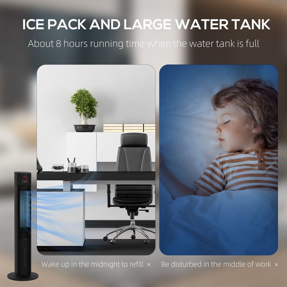 HOMCOM Oscillating Tower Fan Cooling with Ice Pack, Water Tank, Children Lock - anydaydirect
