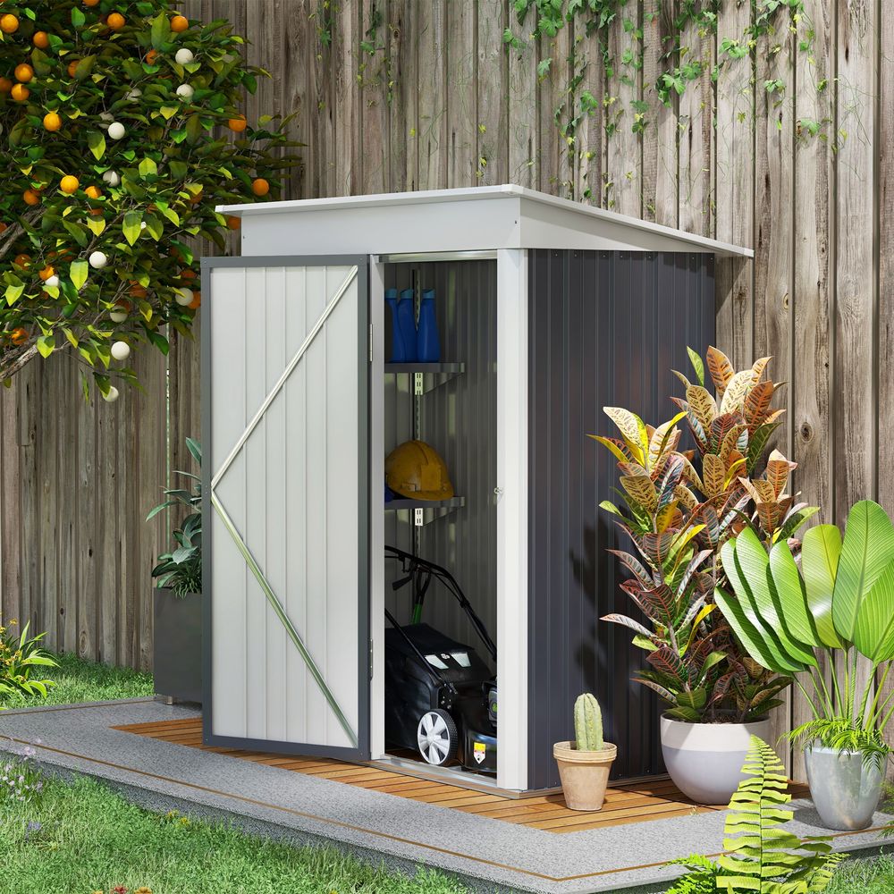 Small Garden Lean-to Shed for Bike - Dark Grey, Steel, 5x3 - anydaydirect