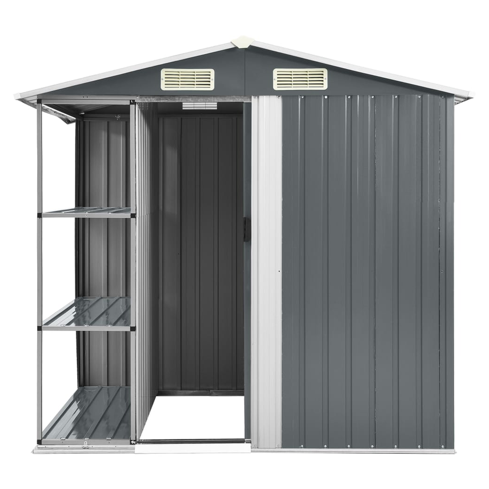 Outdoor Iron Garden Shed with Rack - Grey, 205x130x183 cm - anydaydirect