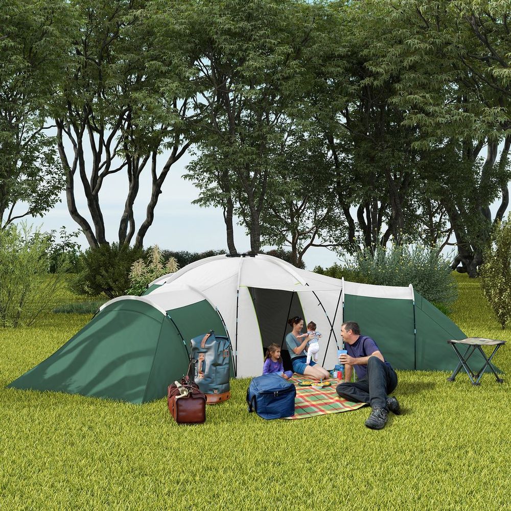 Outsunny Large Camping Tent with 3 Bedroom, Living Area and Porch for 6-9 Man - anydaydirect