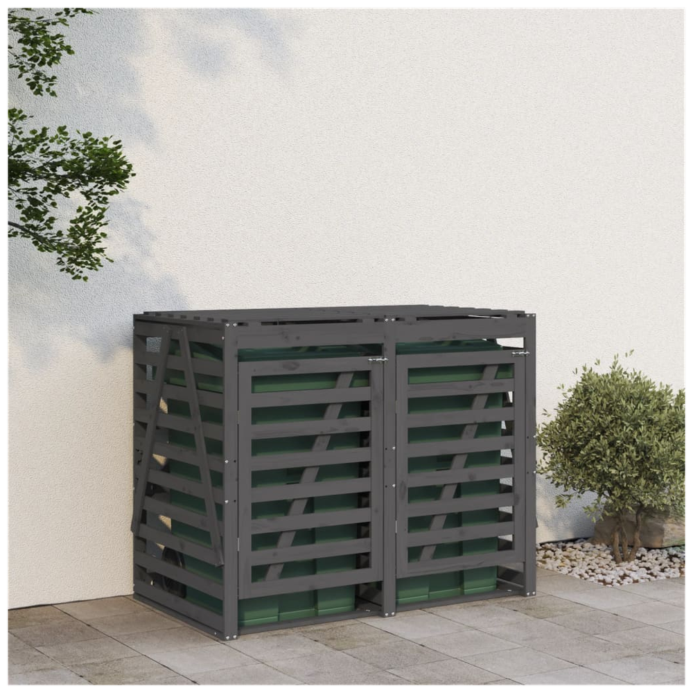 vidaXL Double Wheelie Bin Storage Grey Solid Wood Pine - anydaydirect