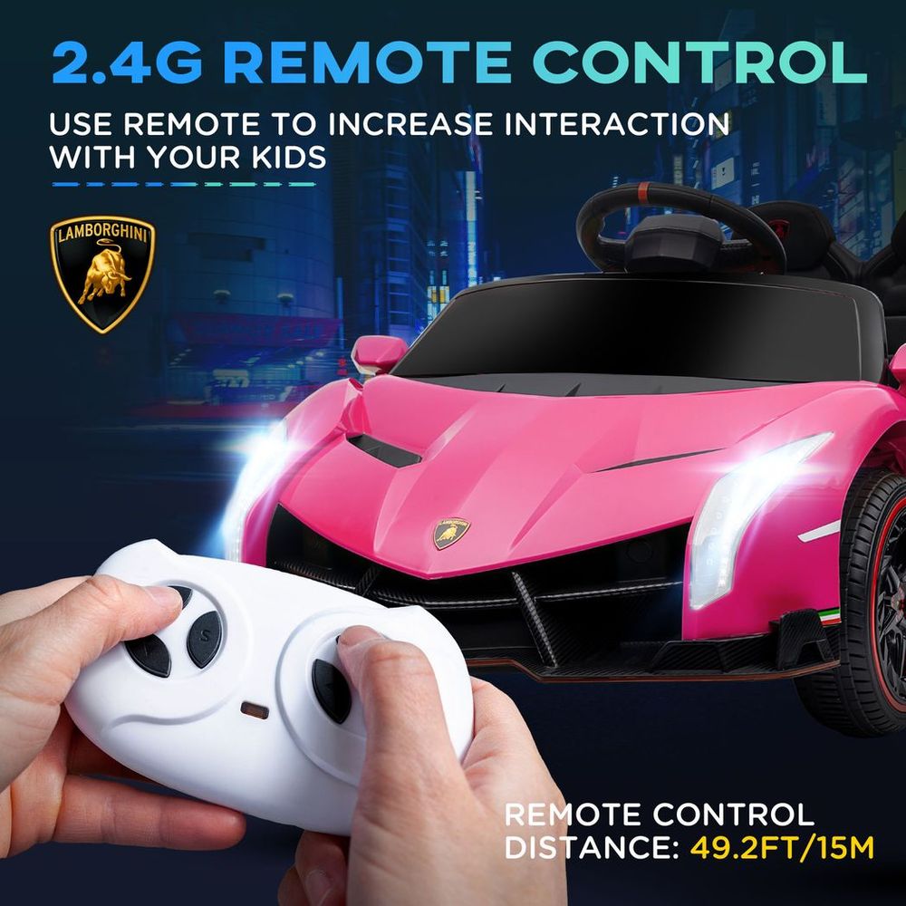 HOMCOM Lamborghini Veneno Licensed Electric Ride-on Car with Remote- Pink - anydaydirect