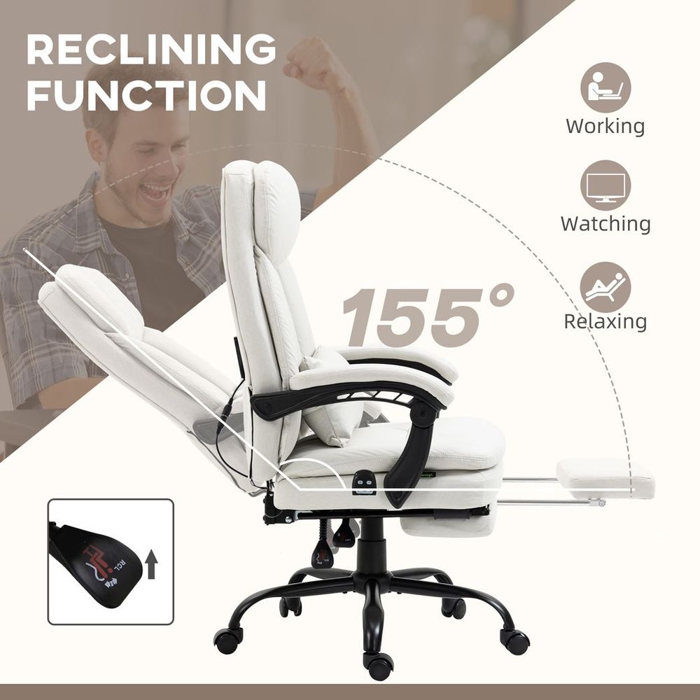 Vinsetto Microfibre Vibration Massage Office Chair with Heat, Pillow, White - anydaydirect