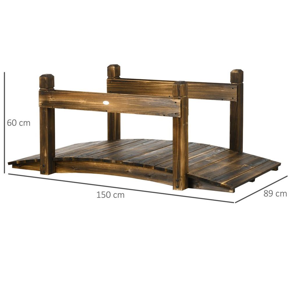 5FT Wooden Garden Bridge with Planters Stained Finish Arc Footbridge for Pond - anydaydirect