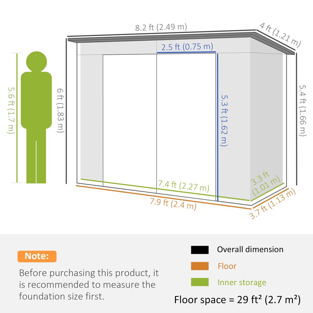 Outsunny 8x4ft Metal Garden Storage Shed with Double Doors - anydaydirect