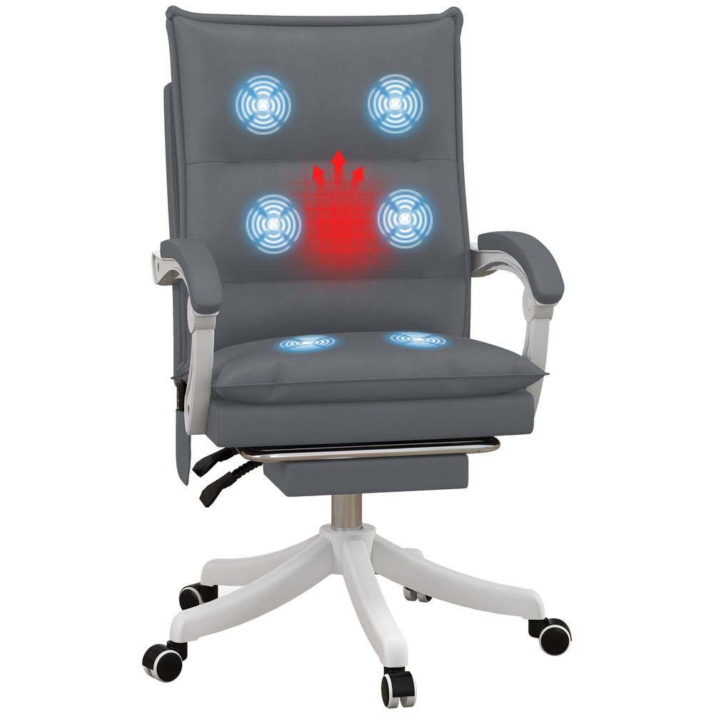 Vinsetto Faux Leather Vibration Massage Office Chair with Heat, Footrest, Grey - anydaydirect