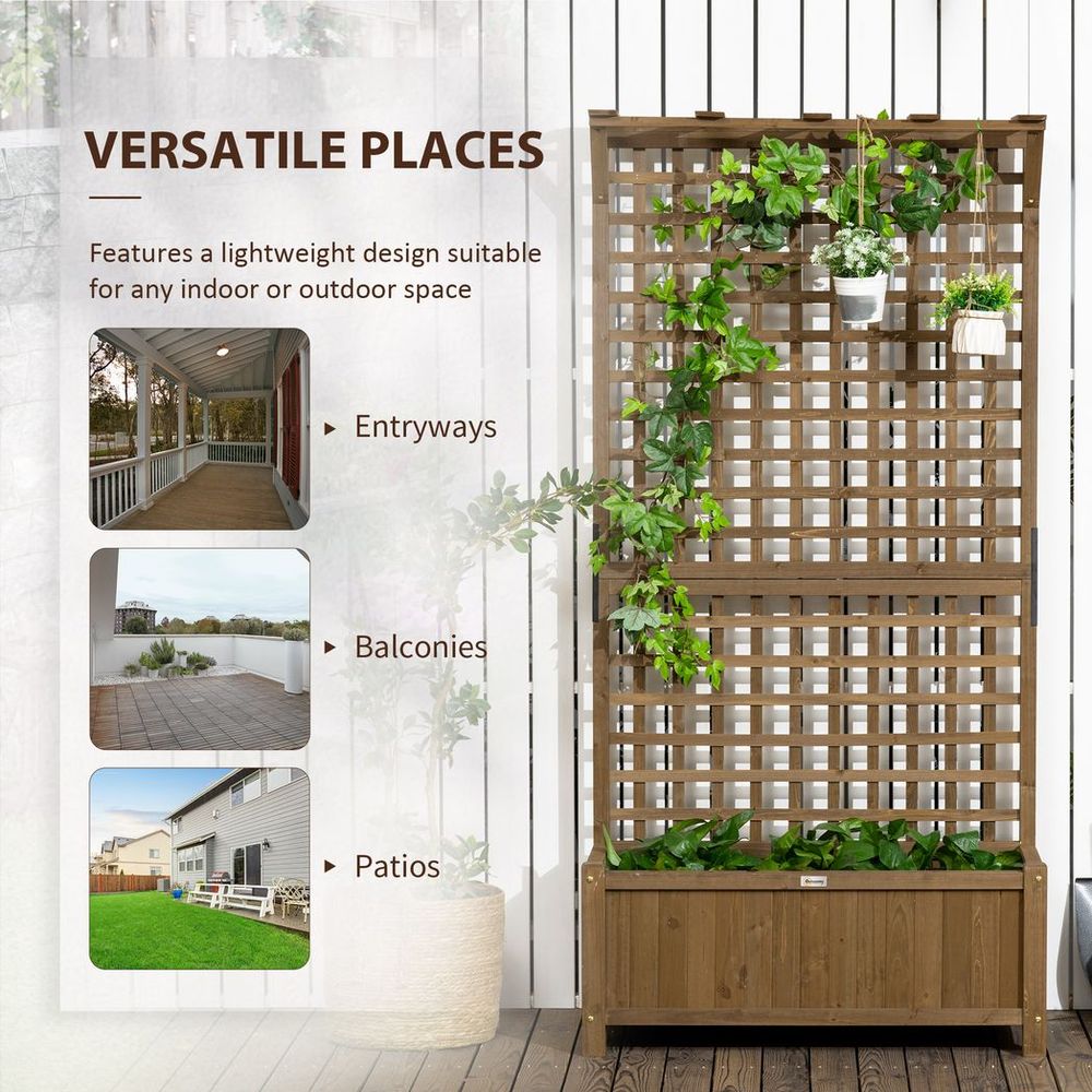 Wooden Trellis Planter with Drain Holes, Privacy Screen Raised Beds for Garden - anydaydirect