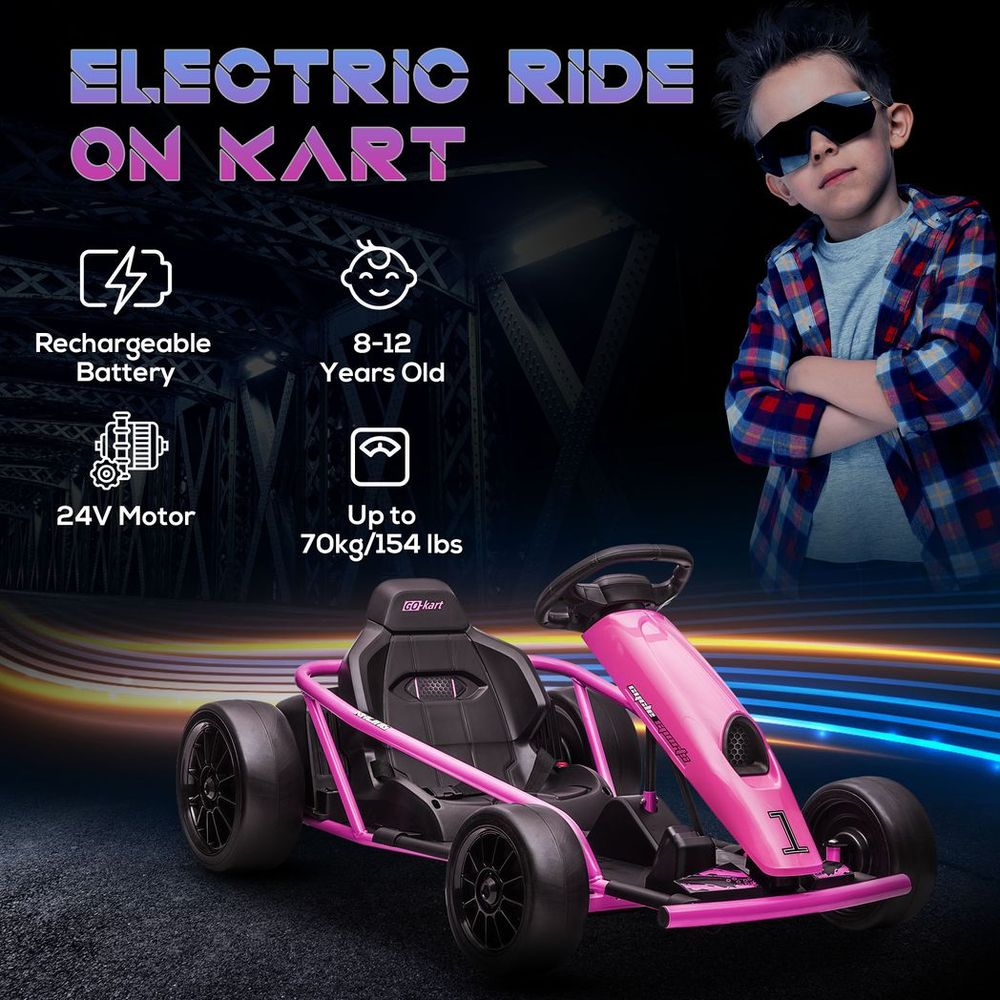 HOMCOM 24V Electric Go Kart for Kids with Music, Horn Honking, Slow Start - anydaydirect