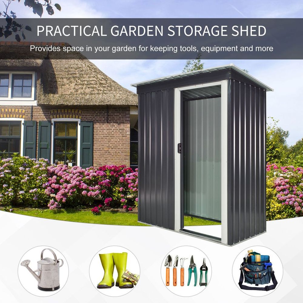 Outsunny 5x3ft Garden Storage Shed with Sliding Door - Black - anydaydirect