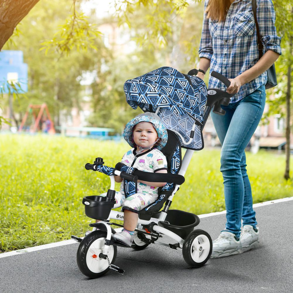 HOMCOM 6 in 1 Trike for Toddler 1-5 Years with Parent Handle, Light Blue - anydaydirect