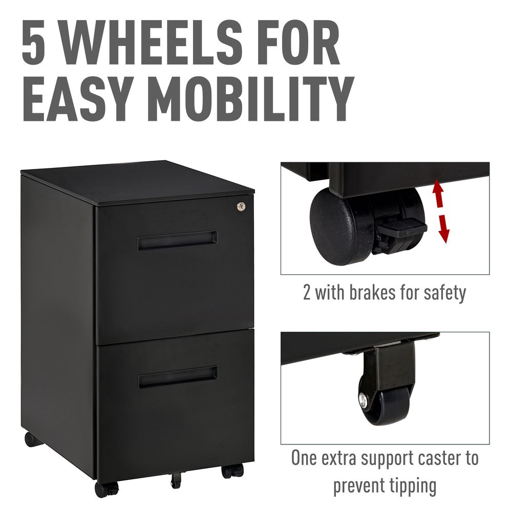 Mobile Lockable File Cabinet w/ Adjustable Hanging File Folder Black Vinsetto - anydaydirect