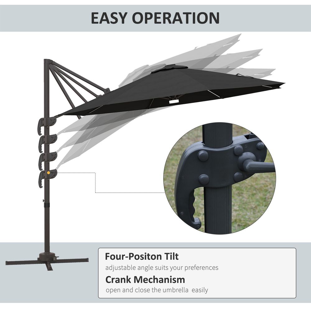 Outsunny 3(m) LED Cantilever Parasol Outdoor with Base Solar Lights Dark Grey - anydaydirect