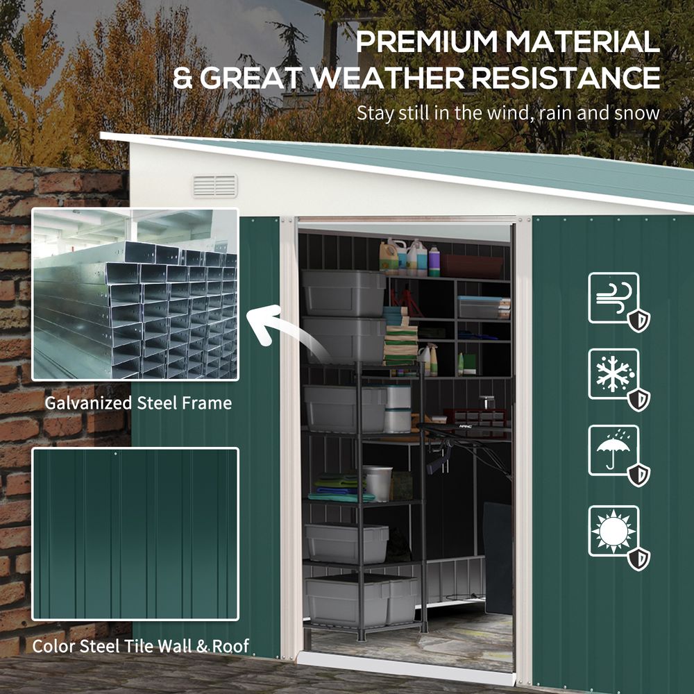 Green Steel Garden Shed 11.3x9.2ft - Sliding Doors & Vents - anydaydirect