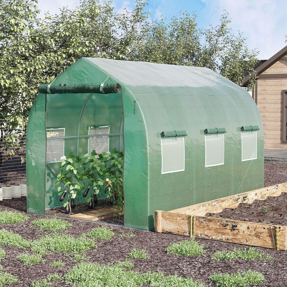 Garden Polytunnel Walk-in Greenhouse Round Gable Top Window Heat Shed - anydaydirect