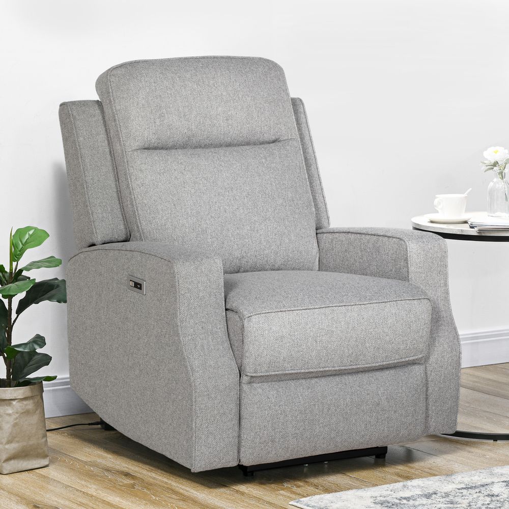 HOMCOM Electric Armchair, Fabric Recliner Chair with USB Port, Grey - anydaydirect