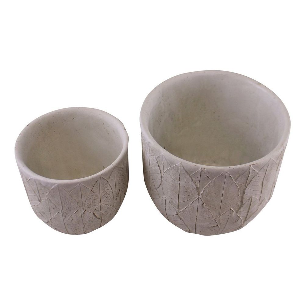 Set of 2 Cement Embossed Leaf Planters - anydaydirect