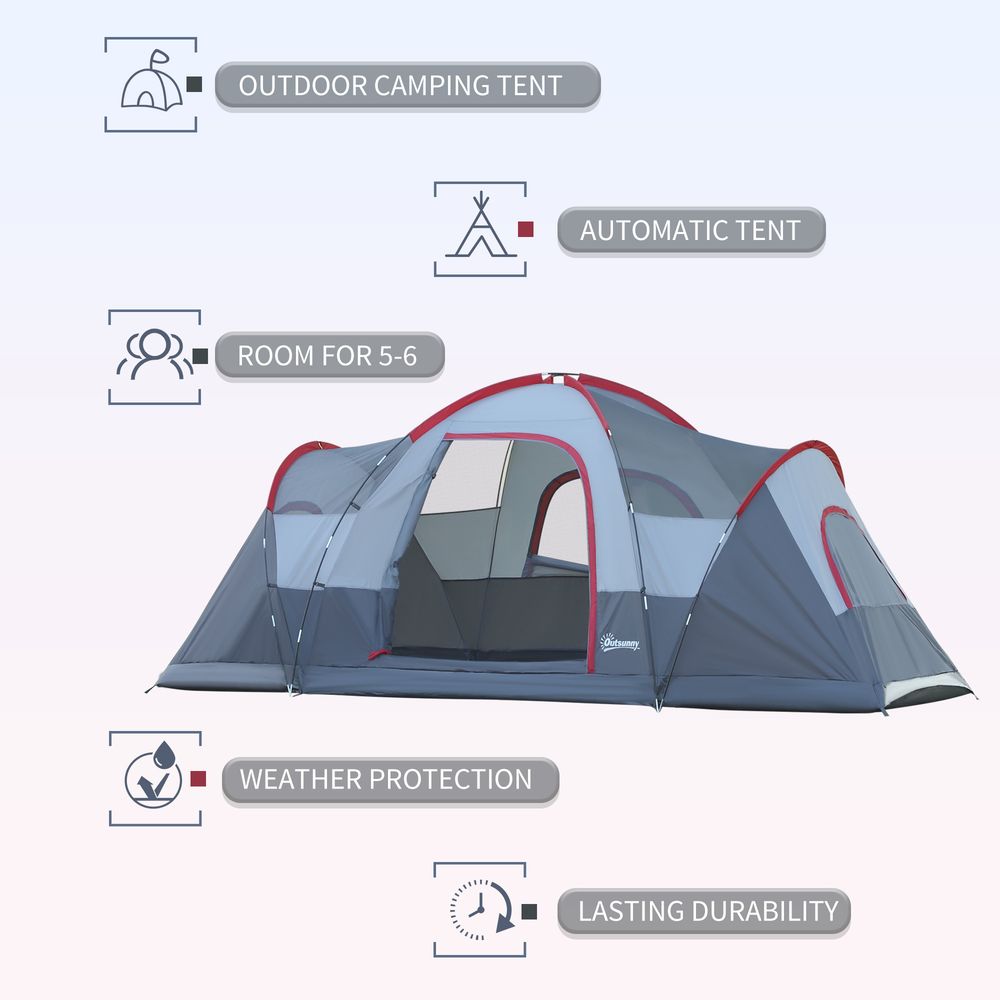 Outdoor  Camping Tent For 5-6 W/ Bag, Fiberglass & Steel Frame Outsunny - anydaydirect