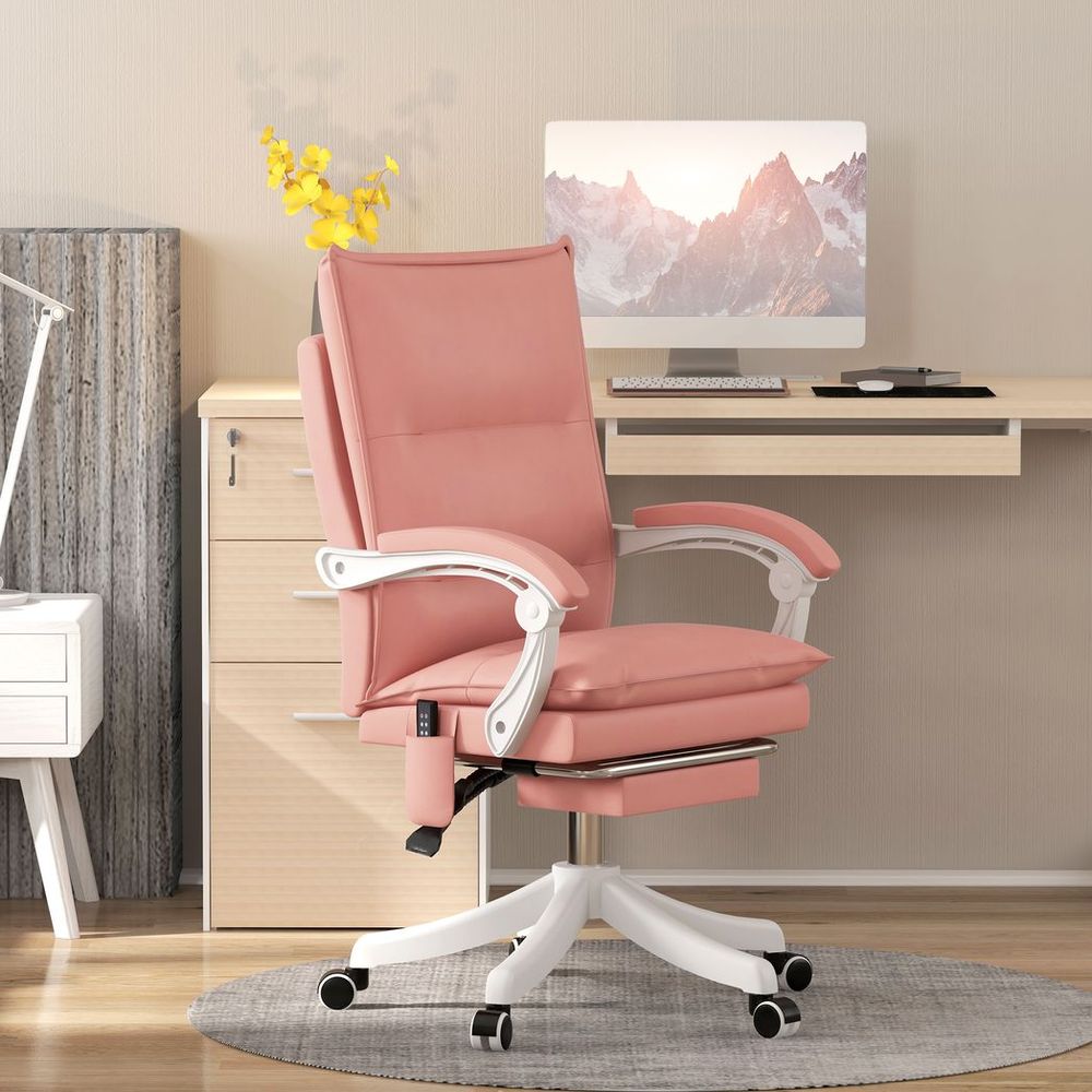 Vinsetto Faux Leather Vibration Massage Office Chair with Heat, Footrest, Pink - anydaydirect