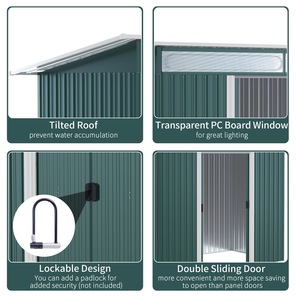 Pent Roof Metal Shed with Vents and Sliding Door - Green - anydaydirect