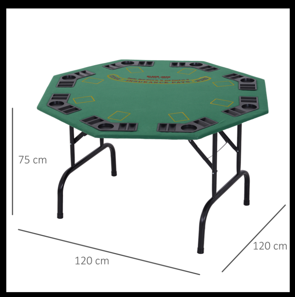 8 Player Folding Games Poker Table Chip Cup Holder Steel Base Felt  HOMCOM - anydaydirect