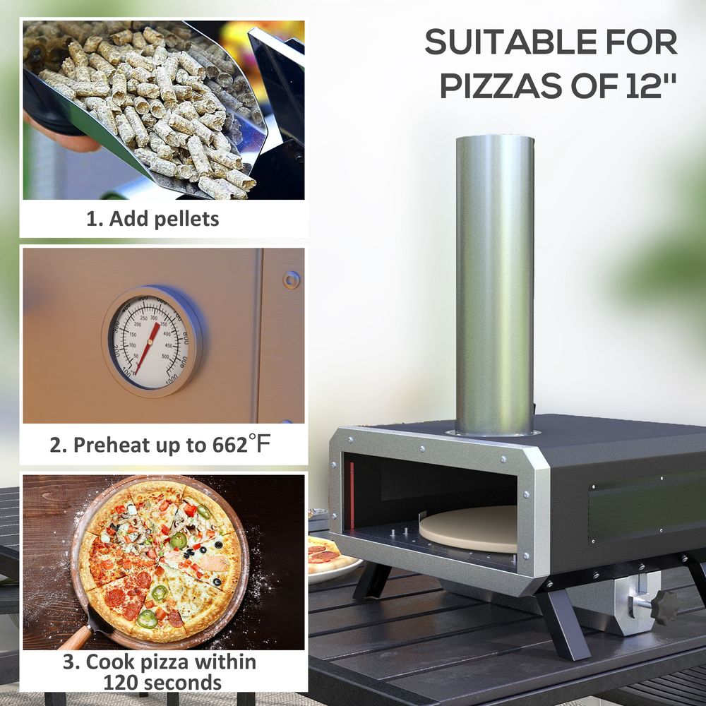 Outsunny Wood Fired Pizza Oven with Rotating Pizza Stone and Cover, Black - anydaydirect