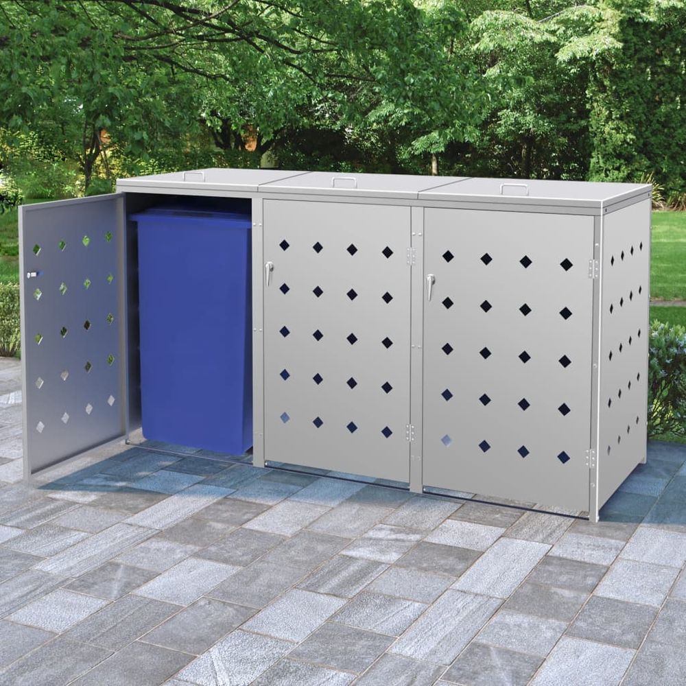 Stainless Steel Quadruple Wheelie Bin Storage Shed 240L - anydaydirect