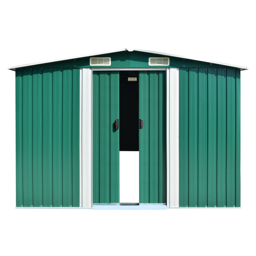 Large Green Galvanized Steel Garden Shed 257x990x181 cm - anydaydirect