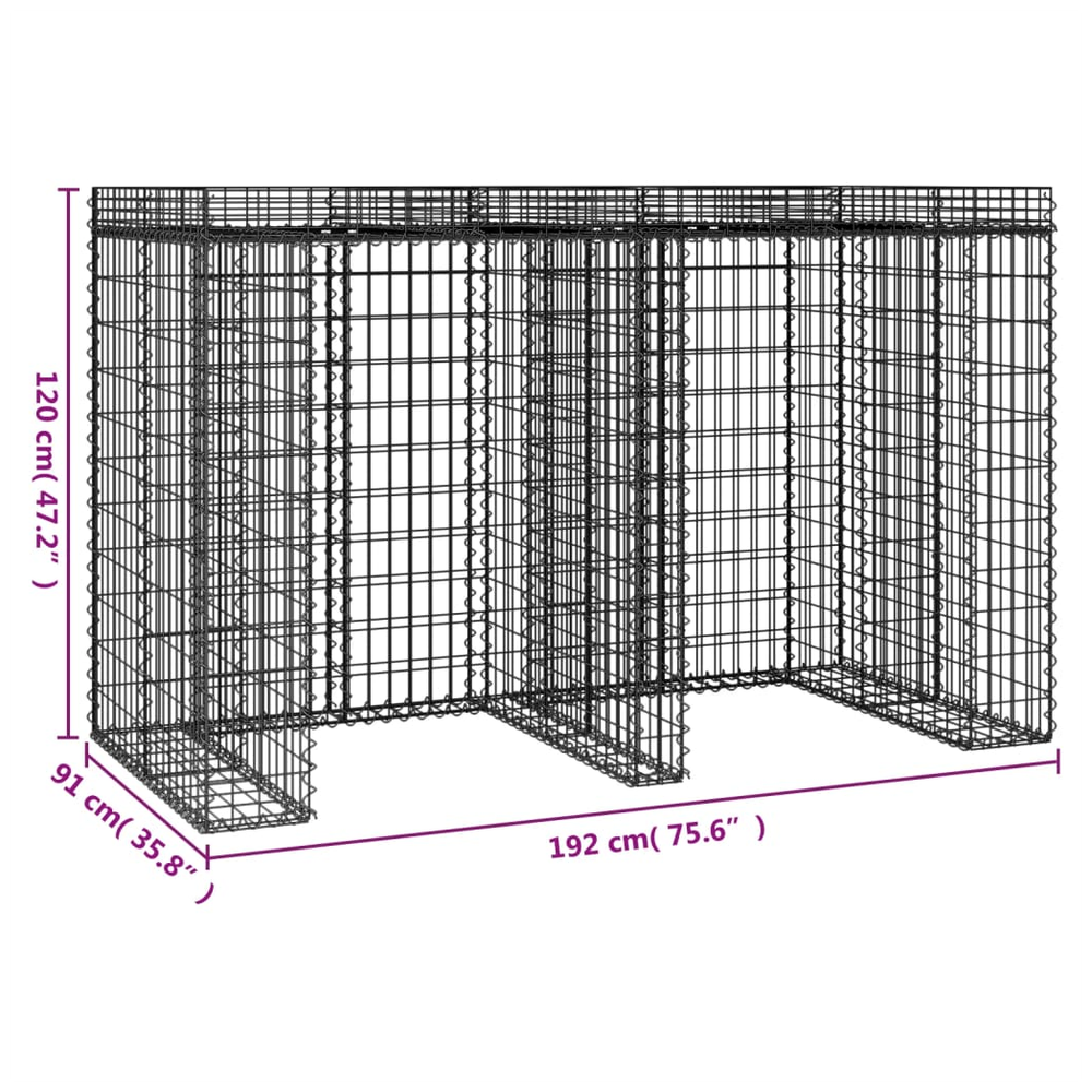 Gabion Wall for Garbage Wheelie Bin Storage 192x91x120 cm Galvanised Iron - anydaydirect