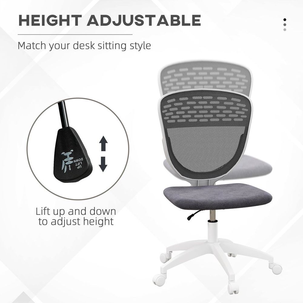 Vinsetto Desk Chair, Height Adjustable Mesh Office Chair with Wheels, Grey - anydaydirect