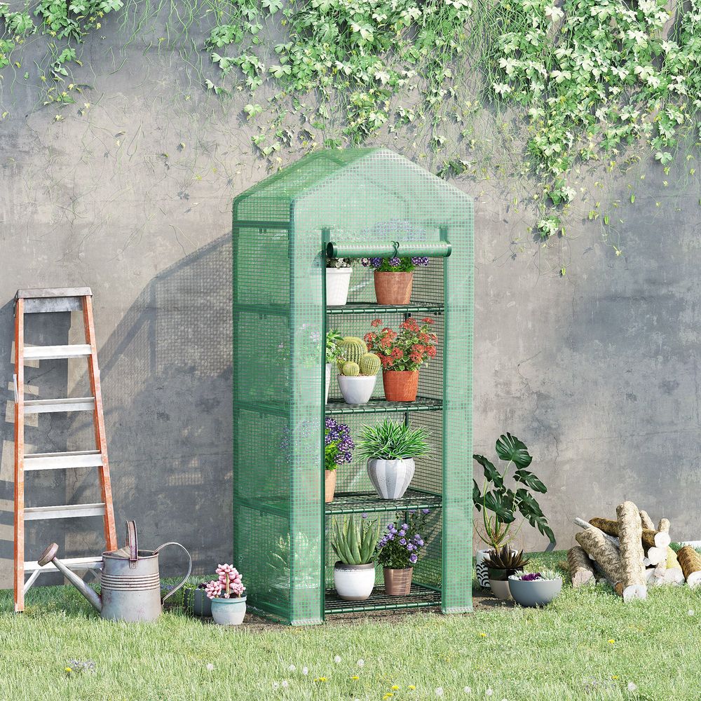 Mini Greenhouse 4-Tier Portable Plant House Shed w/ PE Cover, Green Outsunny - anydaydirect