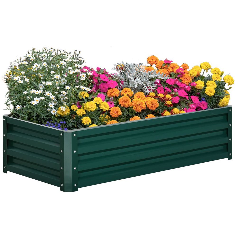 Raised Garden Bed Steel Planter Growing Box for Vegetables Flowers Green - anydaydirect